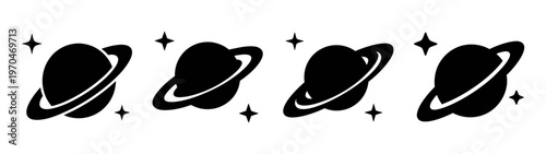 Black and white saturn planets with rings and stars vector illustration space astronomy design