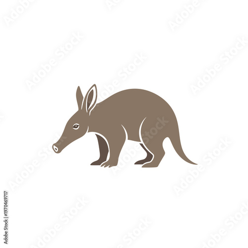A minimalist brown aardvark illustration with a long snout and pointed ears, standing against a white background