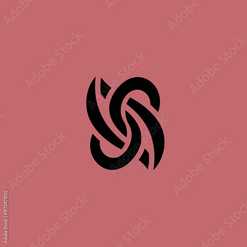 Abstract Intertwined Black Symbol on Pink Background.