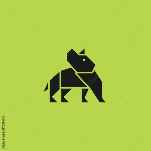 Geometric Black Animal Silhouette on Green Background.