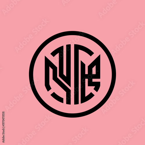 Circular Emblem with Abstract Geometric Design.