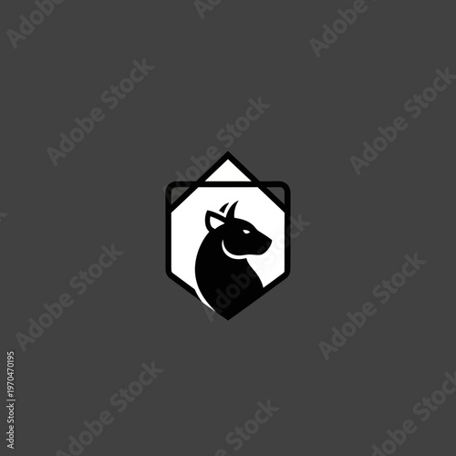 Minimalist Black Goat Head Emblem Logo Design.