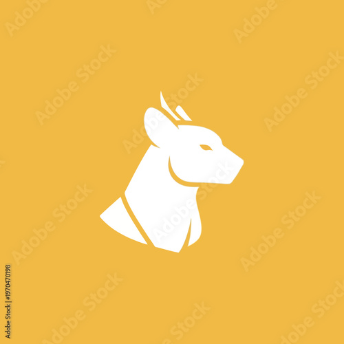 Minimalist White Dog Head Silhouette on Yellow Background.