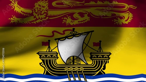 Waving Flag of New Brunswick Canada Slow Motion Close Up