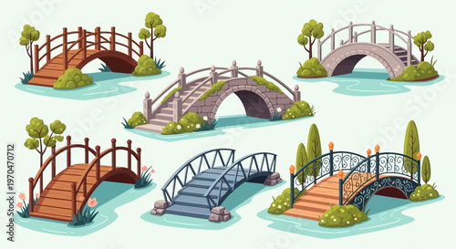 Colorful bridge collection with arch garden and pedestrian designs