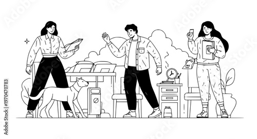 Assassin Comic Panel Vector with Sequential Action Scenes in Minimal Line Art