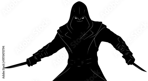 Minimal Assassin Silhouette Vector with High Contrast and Dramatic Focus Design