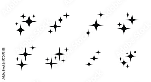 Sparkling starbursts and glimmering shapes create a magical dark silhouette