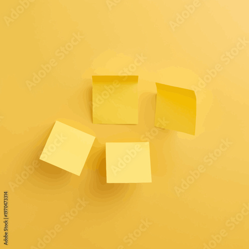 Four Yellow Sticky Notes on Abstract Topographic Yellow Background - Minimalist Concept for Planning, Brainstorming, and Creative Organization