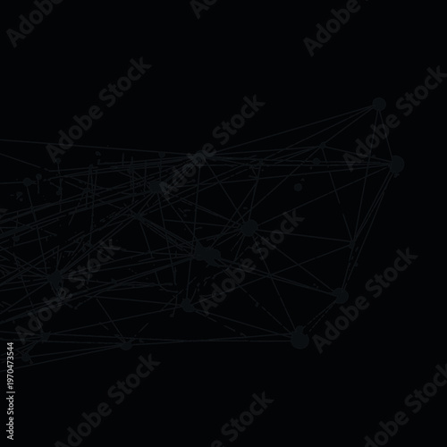 Abstract Digital Network Connection Plexus with Lines and Nodes on Black Background for Technology and Big Data Concepts