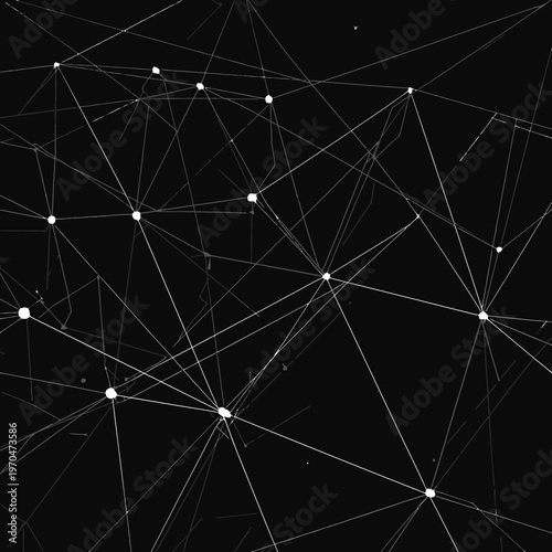 Abstract White Digital Network Connections and Nodes on Black Background - Big Data and Technology Concept Illustration