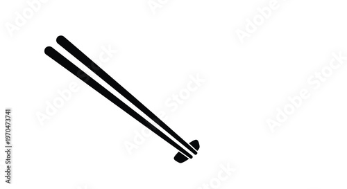 A pair of black chopsticks diagonally positioned against a white background silhouette