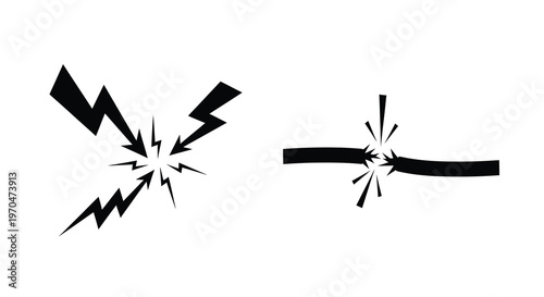 Two black silhouettes depicting breaking or shattering dramatic visual impact silhouette