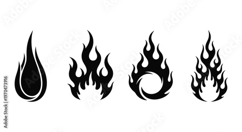 Four black flame shapes arranged vertically a striking silhouette