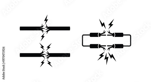 Broken electrical wires and circuits with sparks a bold silhouette