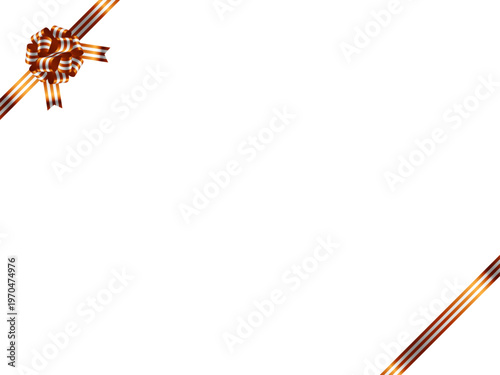 リボン花、縞、斜F、9オレンジ