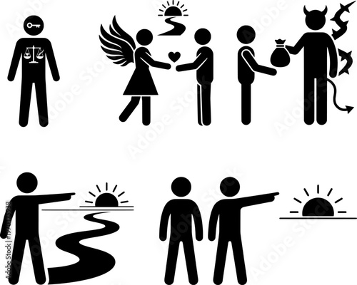 Good vs Evil Choice Concept Icons Set Morality Decision Direction Path Illustration