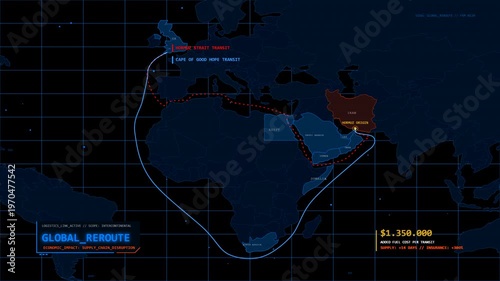 Global Shipping Blockage Map Trade Disruption Detailed HUD 4K Alpha