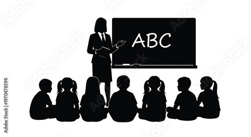 Teacher presenting to students in a classroom a dark silhouette