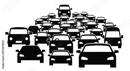 Mass of vehicles in traffic a striking black shape silhouette