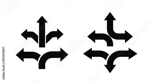 Four black arrows pointing in different directions a graphic silhouette
