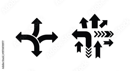 Directional arrows showing pathways and choices a bold silhouette
