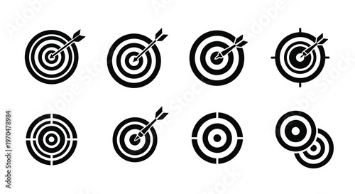 Eight black target icons with arrows a classic silhouette