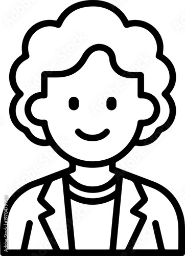 Hand Drawn Elderly Female Doctor Black and White Illustration in Minimal Line Art Style Design