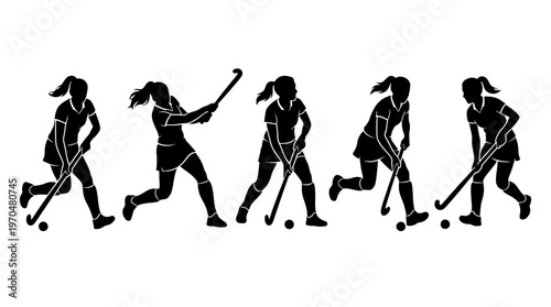 Silhouetted hockey players in motion across a line of action.