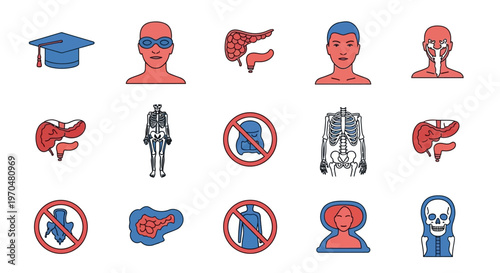 Collection of Medical and Educational Icons Representing Health and Science. Vector Icon. EPS Editable