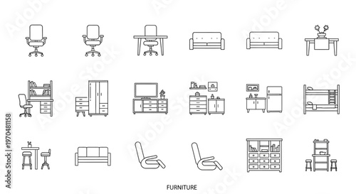 Collection of Furniture Icons for Interior Design and Home Decor. Vector Icon. EPS Editable