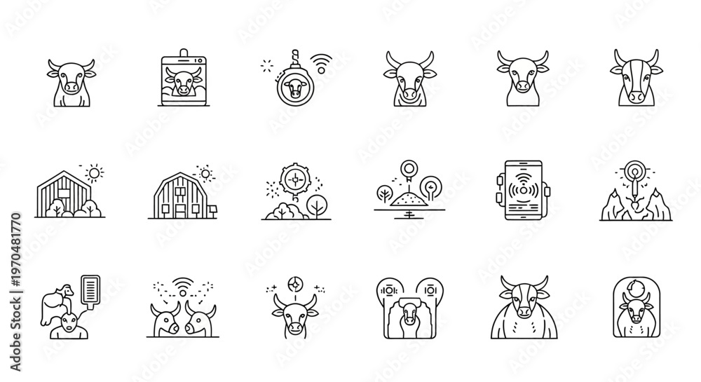 Fototapeta premium Collection of Robotic Creature Icons in Line Art. Vector Icon. EPS Editable