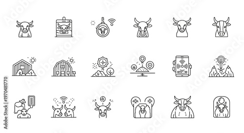 Collection of Robotic Creature Icons in Line Art. Vector Icon. EPS Editable