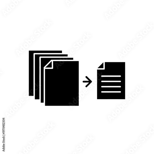 Efficient document processing and data consolidation icon representing smart organization, file merging, and streamlined information management for enhanced digital workflows