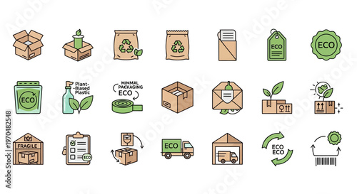 Eco friendly packaging and delivery icons set. Vector Icon. EPS Editable