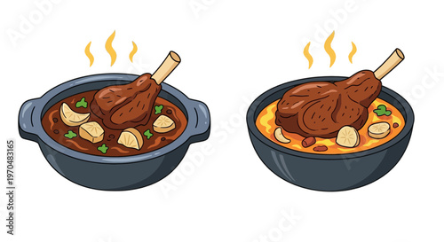 Traditional Lamb Shank Stew Illustration and Mutton Curry for Eid Al-Adha Celebration