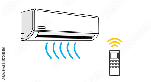 Climate Control System Illustration Wall-Mounted Air Conditioner and Wireless Remote for Temperature Adjustment