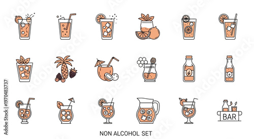 Non Alcoholic Drinks and Beverages. Vector Icon. EPS Editable