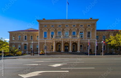 The landmark architecture of Hobart Old Town Hall in the historic Central Business District in Tasmania, Australia