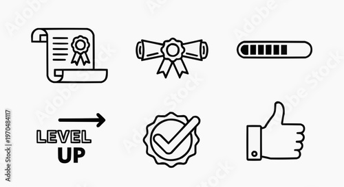 A set of education icon representing the achievement of levels