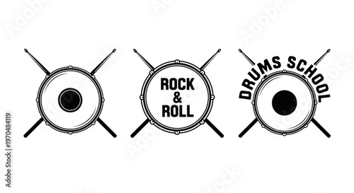 Quadro su tela Rock & Roll Drums School Logo Design Featuring Crossed Drumsticks and Bass Drum
