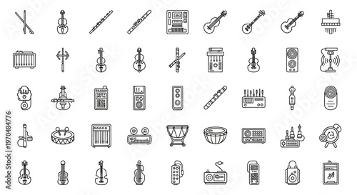 Various Musical Instruments Icons Displayed. Vector Icon. EPS Editable