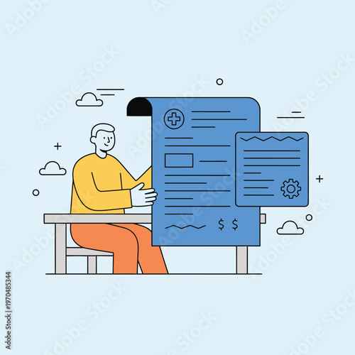 Man reviews large medical bill with concern.