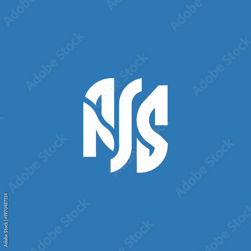 Abstract White NSS Monogram on Blue Background.