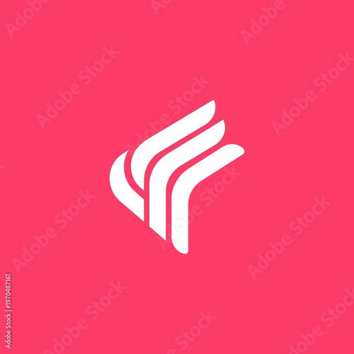 Abstract white wing logo on pink background.