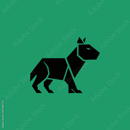 Geometric Black Capybara Silhouette on Green Background.