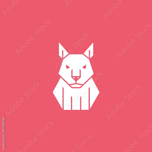 Geometric White Wolf Head Icon on Pink Background.
