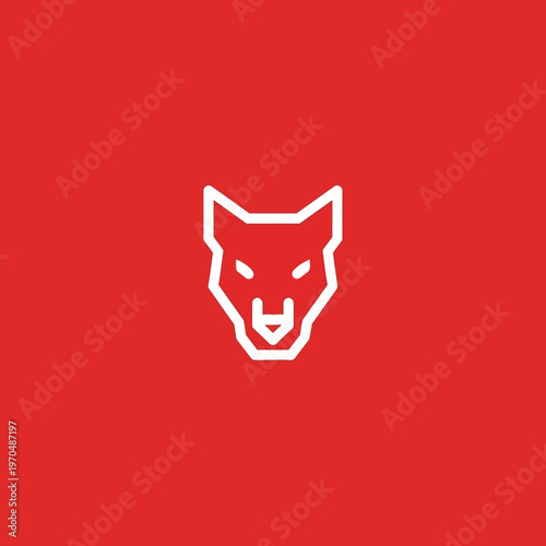 Minimalist White Wolf Head Icon on Red Background.