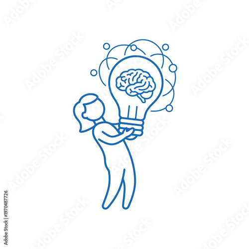 Person Holding Light Bulb with Brain Inside Symbolizing Idea.