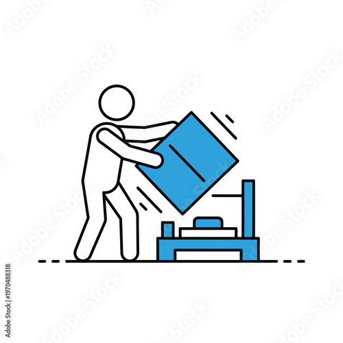 Person placing a blue cube into a machine.